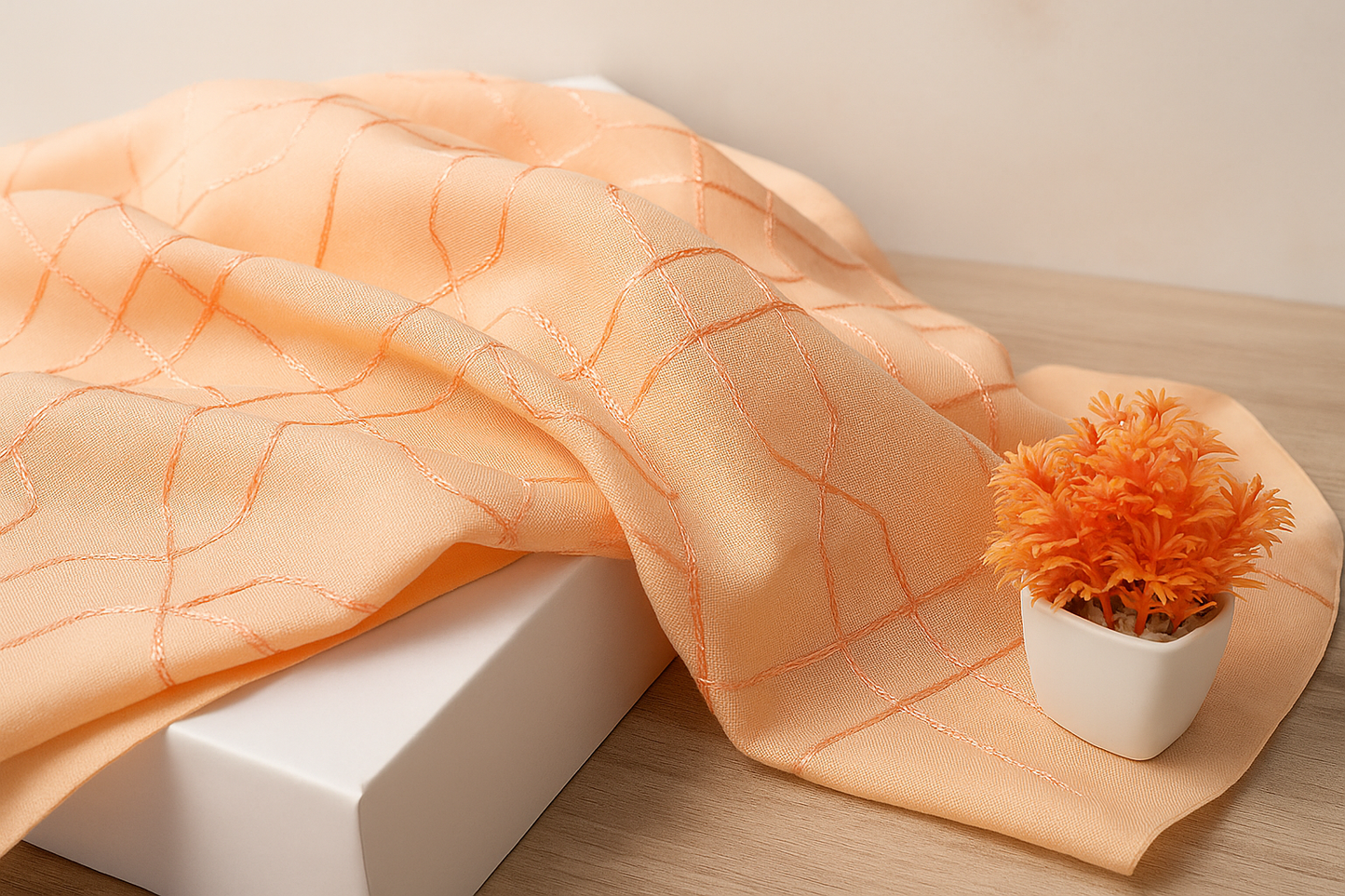 Self Viscose Embroidery Scarf - Peach
