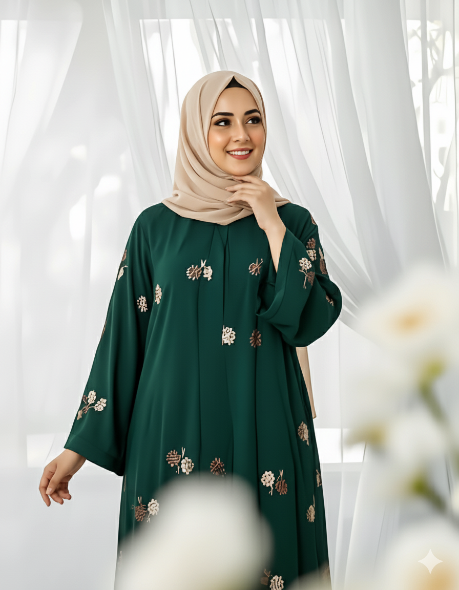 Elegant Green Embroidered Abaya