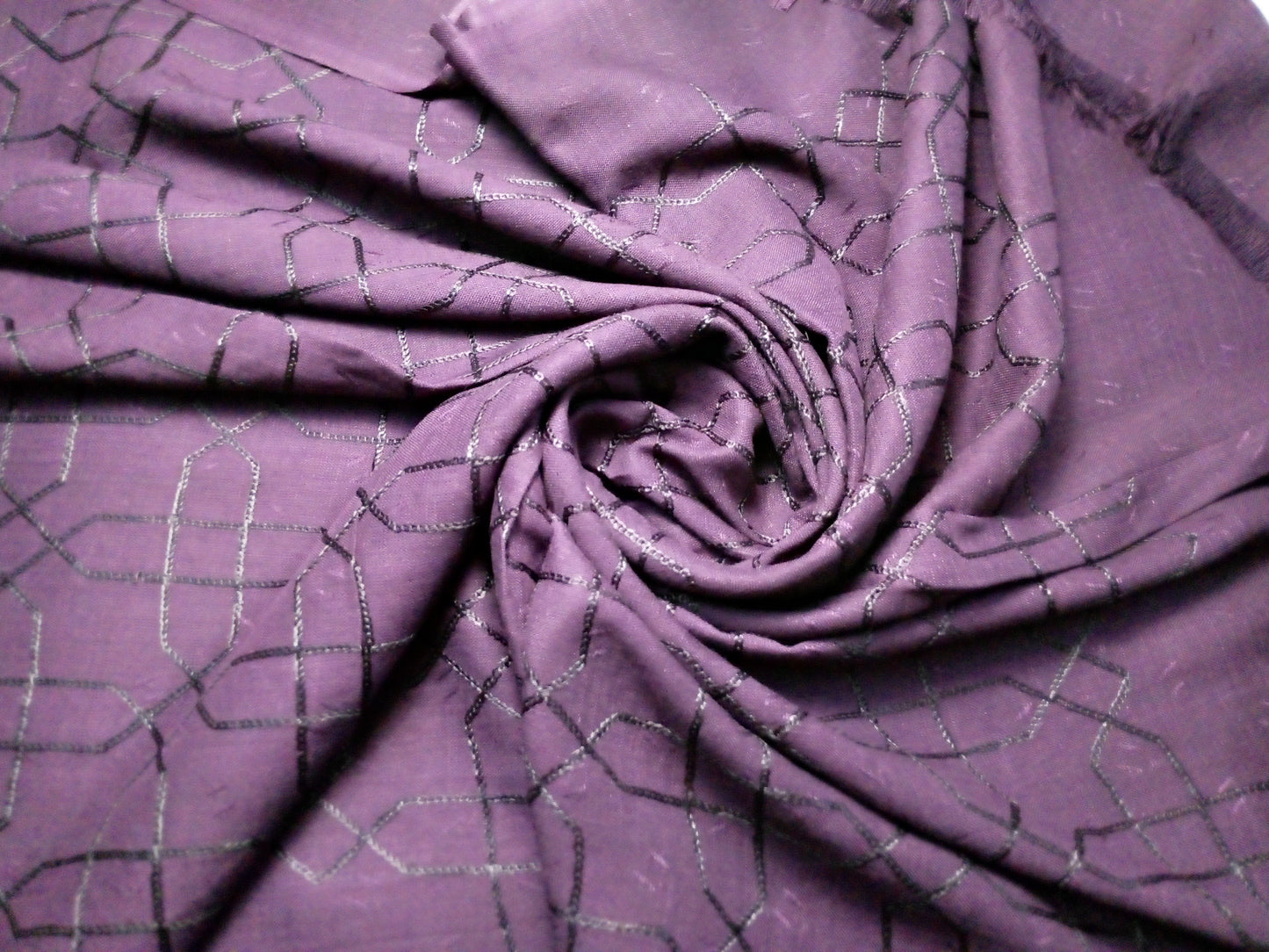 Self Viscose Embroidery Scarf - Deep Purple