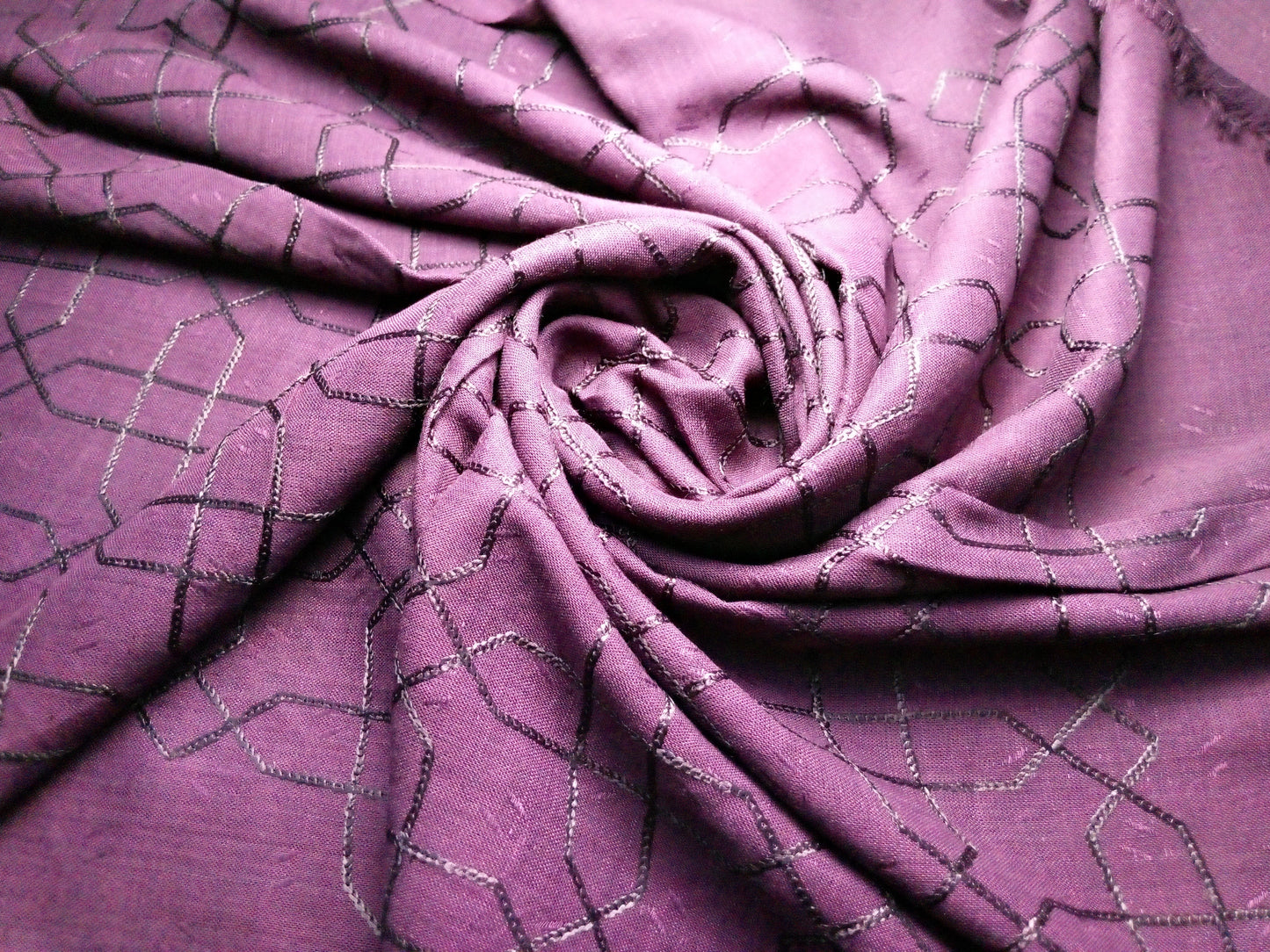 Self Viscose Embroidery Scarf - Deep Purple
