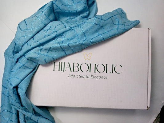 Self Viscose Embroidery Scarf - Light Blue