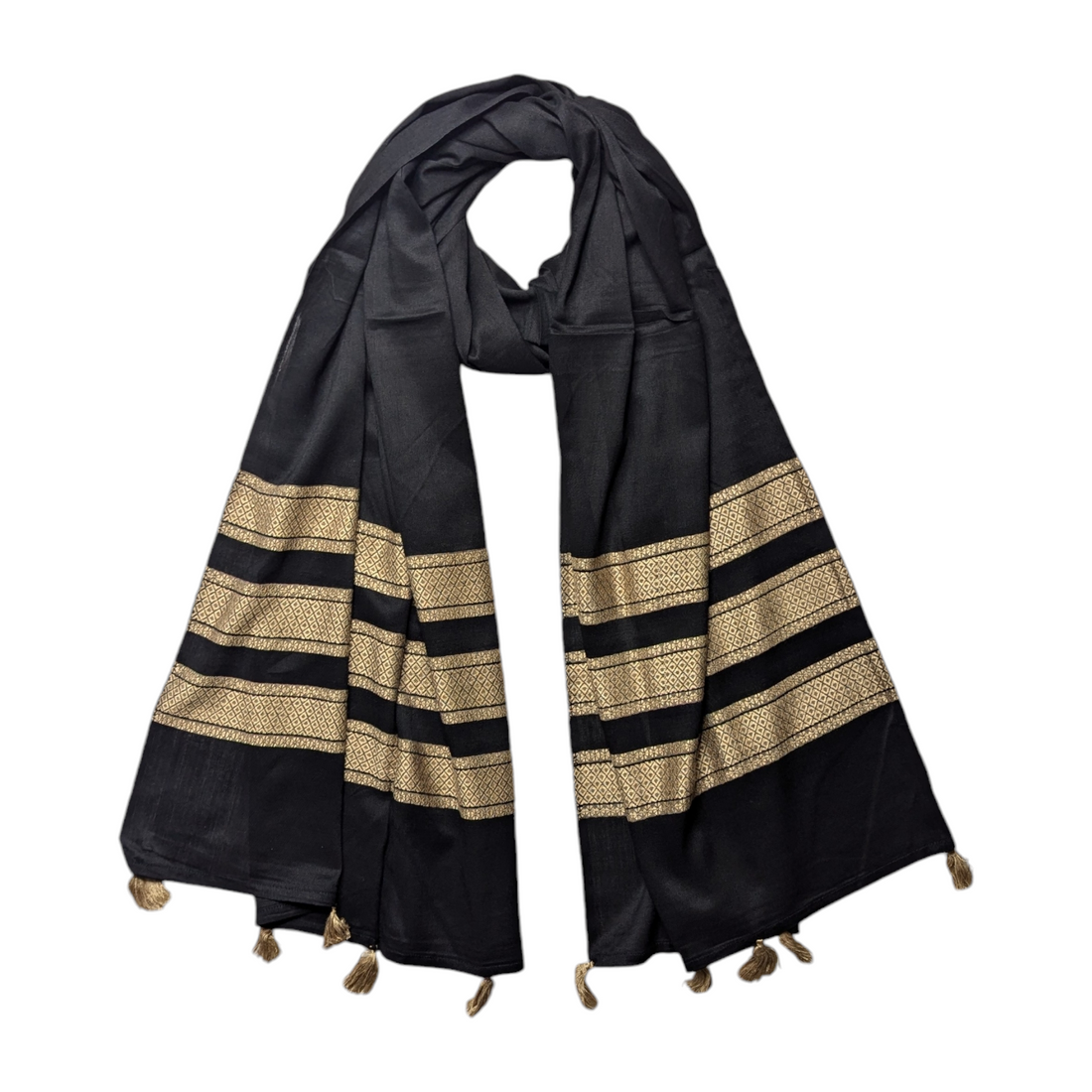 Self Viscose Tassel Scarf - Black