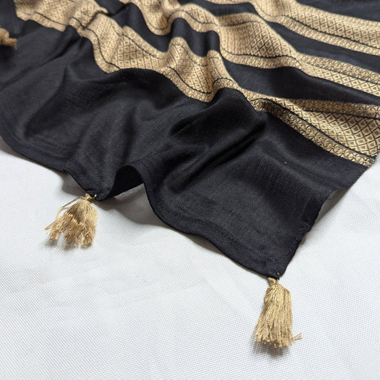 Self Viscose Tassel Scarf - Black