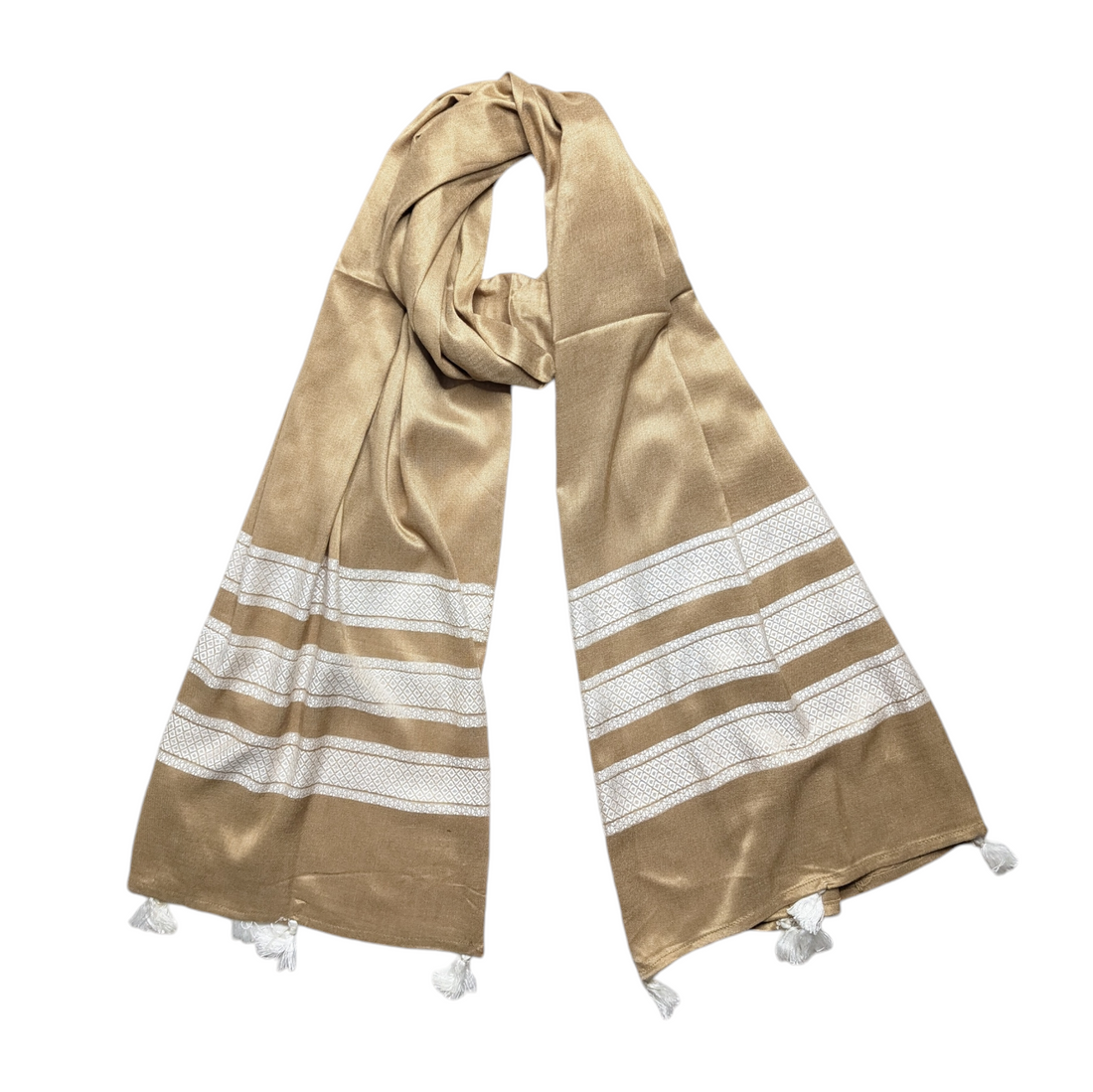 Self Viscose Tassel Scarf - Golden Brown