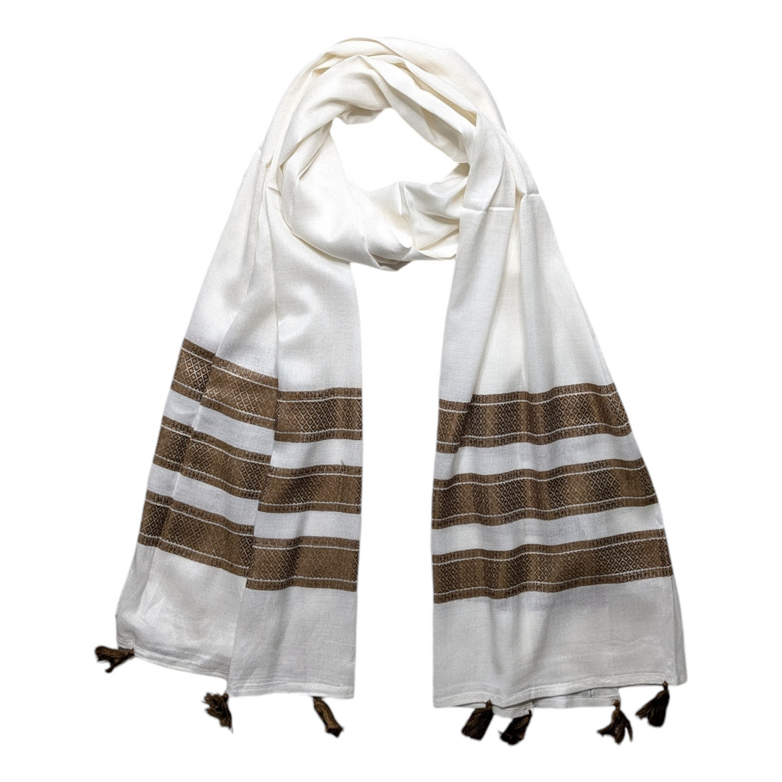 Self Viscose Tassel Scarf - White
