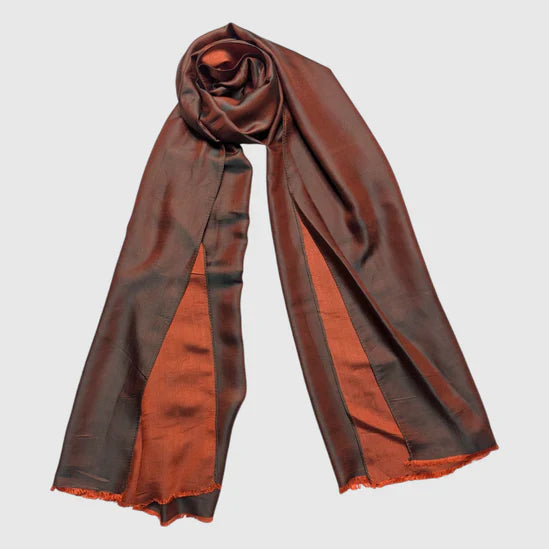 Dual Tone Silk Scarf - Chestnut Coral