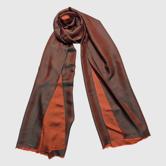 Dual Tone Silk Scarf - Chestnut Coral