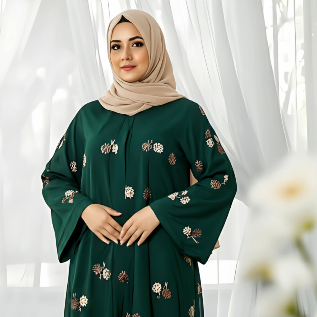 Elegant Green Embroidered Abaya